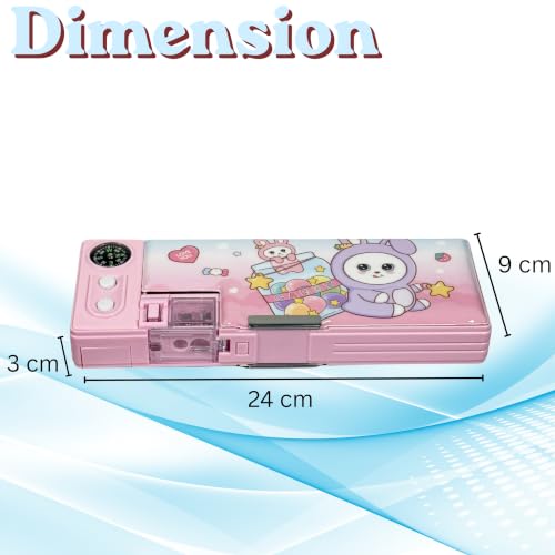 Image of ZAFCO Magnetic Pencil Box for Kids with Pop-Up Tray Built-in Compass Sharpener Spacious Storage Plastic Pencil Case for Boys Girls School Students- Pack of 1 (Pink)