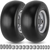 11x4.00-5 Lawn Mower Tires Flat Free for Zero Turn Lawn Mowers Front Tires, 11x4-5 Solid Smooth Tread Tire With 3/4' or 5/8' Bushing, 3.4'-4'-4.5-5' Centered Hub, Universal Adapter Kit
