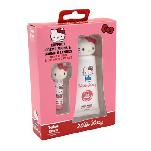TAKE CARE | Coffret Duo Hello Kitty | Baume à Lèvres 4g & Crème Mains 40ml | Hydratant & Nourrissant | Vegan | +90% d'ingrédients naturels | Testé dermatologiquement
