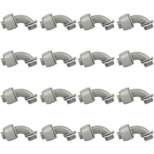 HDHAODA Conduit Connectors, 3/4 Inch Liquid Tight Connector NPT Non-Metallic for PVC Electrical Flexible Conduit Fittings, 90 Degree, UL Listed for Home Outdoor Tubes Tools, Grey (16-Pack)