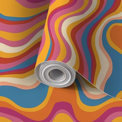 Kanworse Peel and Stick Wallpaper Self Adhesive Groovy Retro Seamless