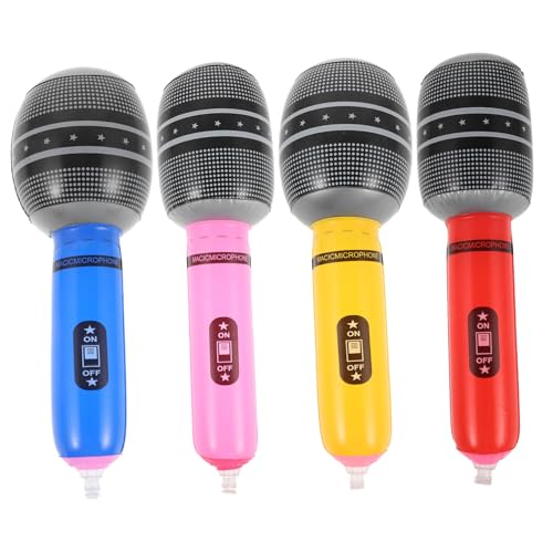 DOITOOL Microphones Gonflables Colorés en PVC 4 Pièces – Jouets Micro Légers Et Portables – Accessoires Décoratifs pour Fête, Jeu D’Imitation, Spectacle Et Animation Musicale