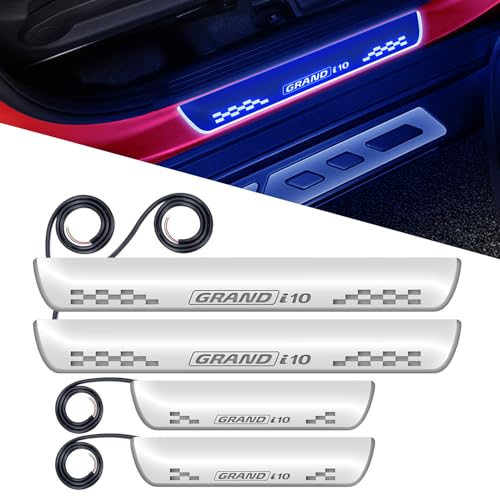 Image of FABTEC Acrylic,Car Door Foot Step Led Sill Plate with Mirror Finish Welcome Light Compatible with Hyun Dai Grand I10 Set of 4pc, Blue (6 Month Warranty)