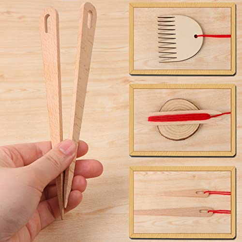 BENBO 7 Pieces Wood Hand Loom Stick Set, Knitting Big Eye Needle Tools Wood Weaving Crochet Needle Wooden Shuttle Wood Weaving Comb for Loom Knitted DIY Craft Supplies