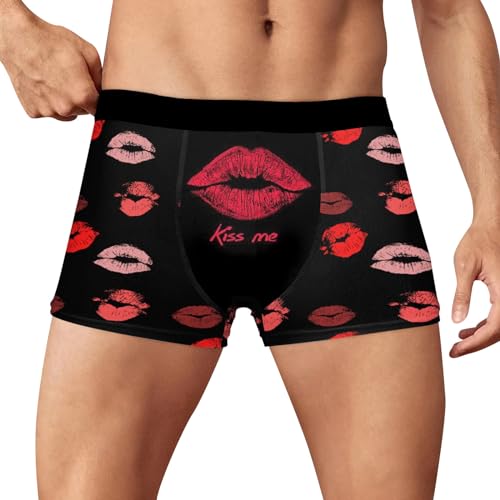 Kiss Me Underwear For Men Kiss Marks Soft Stretch Boxer Briefs Funny Graphic Prints Pants Breathable Underwear