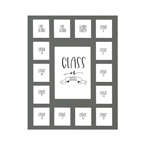 Image of Rustic Red Door Co. Class of 2021 Photo Mat (11 inch x 14 inch) Photo Collage Picture Frames Mat for School Pictures - No Frame Grey Photo Mat from Pre - K to Graduation (15 Photos)