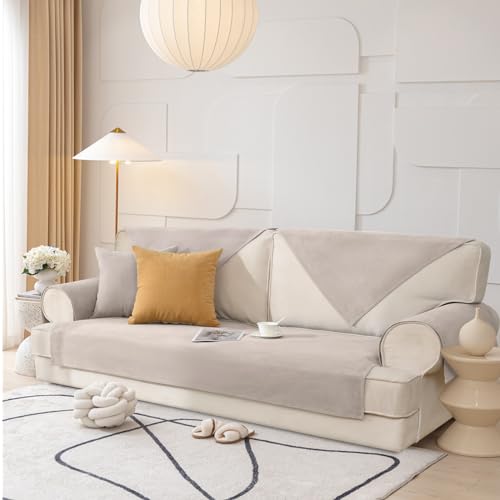 Alishomtll Sofabezug 1/2/3/4 Sitzer, Universelle Wasserdicht Sofa Überzug Ecksofa, L Form Couch Überzug, Hund Katze Anti-rutsch Sofaüberwurfe Sofaschoner für Wohnzimmer (Hellbraun, 70x70cm)