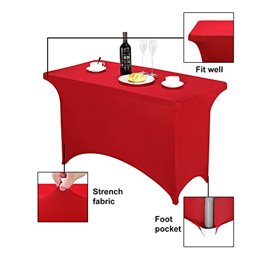 Image of FORLIFE 2Pack Spandex Table Covers,Fitted Tablecloth for Rectangular Tables, Stretch Patio Table Covers, Universal Spandex Table Cover for Wedding, Banquet, Party (4ft, Red)