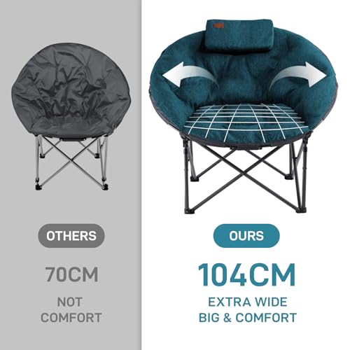 Ever Advanced Xl Moon Chair For Adults 6Cm Padded Garden Saucer Chair, Heavy Duty Camping Foldable Folding Camping With High Back, Super Wide Round Seats For Heavy People, Supports 150KG Green - 5