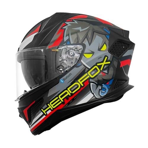Image of HEADFOX N2 Flash Shady Smart Bluetooth Full Face Helmet for Man & Women for Sports Bike with Anti Fog Visor, Aircraft Light, Noise Cancellation, Voice Assistance & GPS