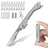 CRUIFU Folding Scalpel Knife, Pocket Keychain Knife for Men, EDC Utility Knives with Bottle Opener, Surgical Knives with 10pcs Replaceable Blades
