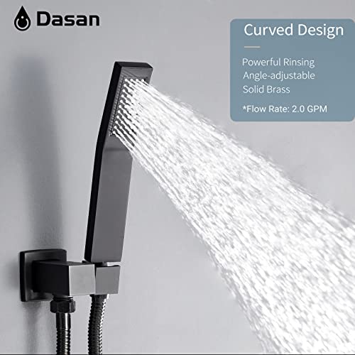 Full Body Rain Shower System With 4 Body Shower Jets & 12’’ Wall Mount Rainfall Shower Head & Handheld, Dasan Multi Shower Head System Matte Black Rain Shower Faucets Sets Combo With Rough-In Valve #TOP4