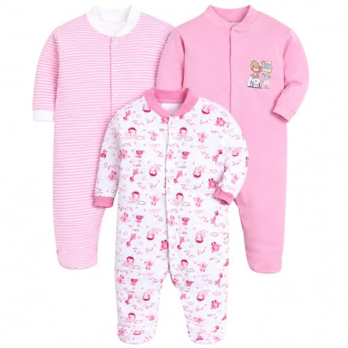 Image of DADDY - G 100% Cotton Baby Rompers Pack of 3 | Newborn Baby Sleepsuit | Full Sleeve Jumpsuit | Baby Night Suit | Infant Bodysuit for Boys & Girls | Soft Breathable Clothing