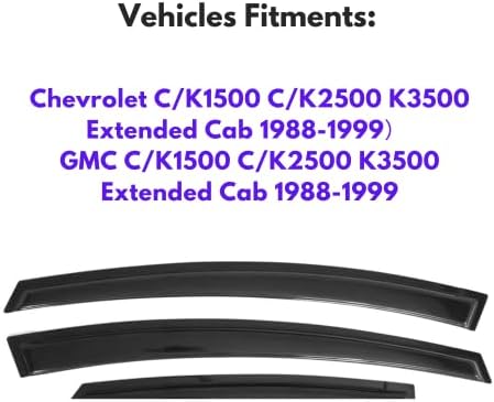 IG Window Visor for Chevy Chevrolet & GMC C/K1500 C/K2500 K3500 Extended Cab 1988-1999, Rain Guard Tape-On Side Vent Window Deflector, 1989 1990 1991 1992 1993 1994 1995 1996 1997 1998 1988-1999 C/K Series Pickup