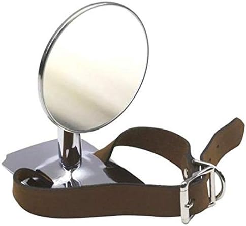 Speedway Motors Spare Tire Mount Round Rear View Mirror with Leather Strap, 4 Inch Beveled Chrome Mirror, Adjustable Pivot Ball, Universal Fit Side Spare Tire