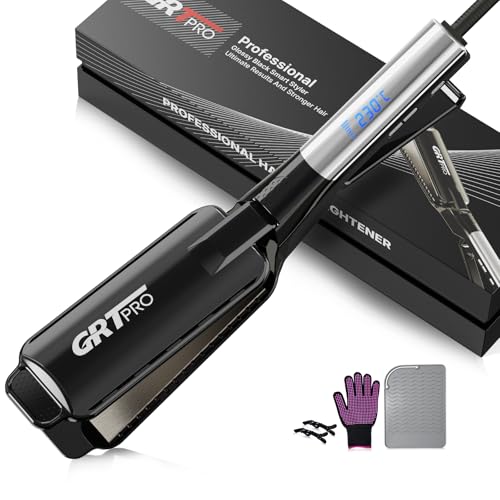 Piastra Capelli Professionale Piastra per Capelli Larga 55mm - 40 Milioni di Ioni Negativi, Rivestimento Ceramico - Display LCD, 19 Temperatures (50-230°C) - Per Capelli Lunghi, Spessi e Ricci