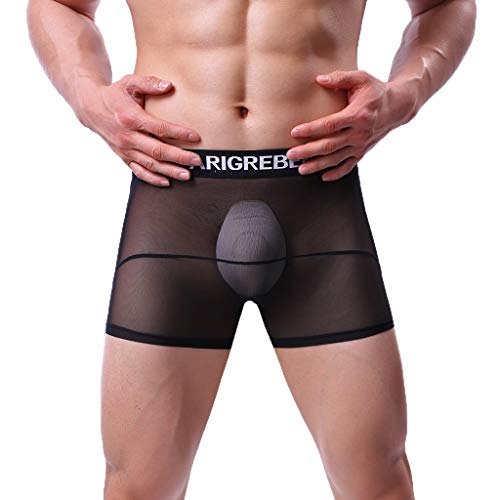Preisvergleich Produktbild HULKY Herren Low Rise Boxershorts Mesh Transparent Netz Autmungsaktive Lichtdurchlässige Unterwäsche Ineinander Greifen-Bequeme Unterhose der Männer Boxer Shorts (Schwarz,XL)