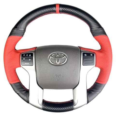 Hand-Stitch Wheel Wrap Side Red Perforated Leather&Matte Black Carbon Fiber Steering Wheel Cover for Toyota Tacoma 2012-2021 / 4Runner 2010-2021 / Tundra Sequoia 2014-2021 (Matte Carbon Fiber) Cover