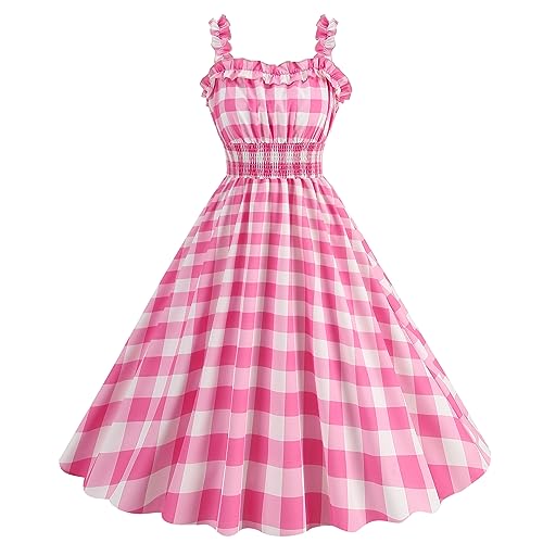 Yimuzche   Vestido de noche de cóctel vintage de enrejado rosa pin up vestido de mujer retro Rockabilly años 50 sexy falda ocio boda fiesta ceremonia, c, XXL