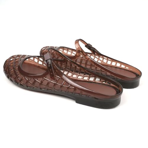 Image of Jelly Mesh Ballet Flats for Women Clear Hollow Jelly Shoes Sandals Round Toe Non-Slip Beach Ballerina Jellies Flats Shoes