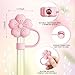 6 Pcs Set Compatible with Stanley Cup Accessories, 4 Pink Flower Straw Toppers Compatible with Stanley Straw Cover 9-10 mm, 2 Cute Flower Charms for Tumbler with Handle