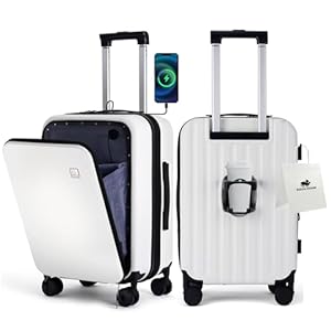 BISON DENIM 20 Inch Carry On Luggage, PC Lightweight Hardside Expandable Carry-On Luggage Airline Approved With Spinner Wheels, Front Compartment, Cup Holde, TSA-approved Lock, USB Port