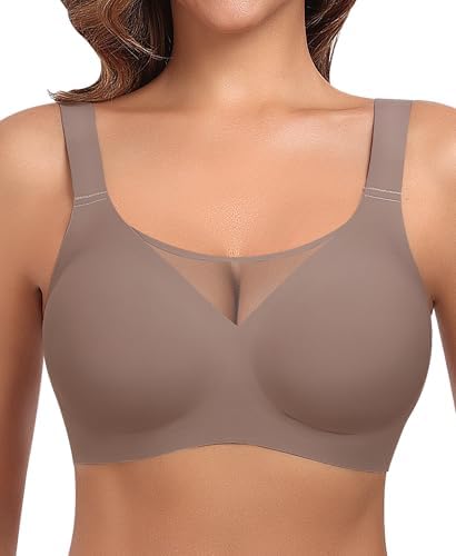 Ganado Wireless Bras for Women Full Coverage Mesh Seamless Supportive Comfortable Bras No Wire T Shirt Bra Padded Bralette