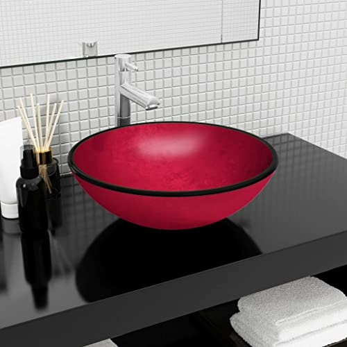 quincaillerie avec vasque verre trempé 42x14 cm rouge