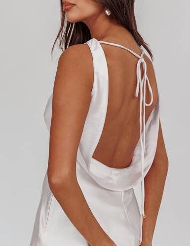 Summer Women Satin Backless Cowl Neck Mini Dress Silk Sleeveless Sexy Short Cocktail Party Dresses for Women 20252