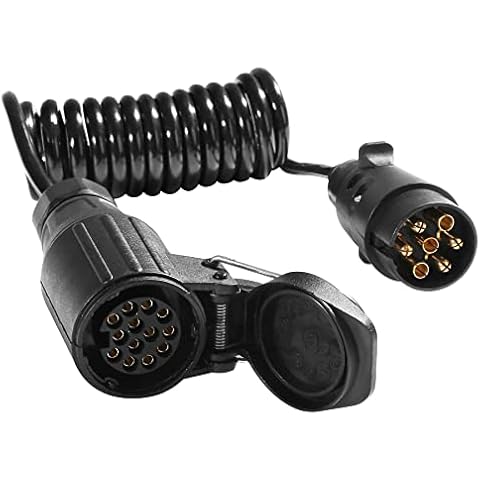 AGRISHOP Trailer Extension Cable,Trailer Adapter 7pin Plug to 13pin Socket 12v 1.8m Spiral Cable 7-13pin Trailer Converter Connection Spiral Cable,7 to 13pin Towing Adaptor Extension Lead for Caravan Cover