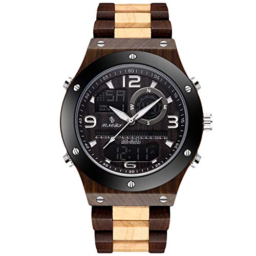 RORIOS watch 腕時計 メンズ 木製 防水 時計 日付 デジタル表示 夜光 LEDライト クロノグラフ 個性的 軽量 クオーツ ウッドウォッチ 人気 トラベル ビジネス 通勤 通学 黒檀