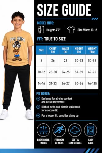 Image of Pro Athlete Boys Pants Set - 3 Piece Active Short Sleeve Graphic Tees Athletic Shorts and Jogger Sweatpants for Boys