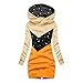 hmtitt Women's Patchwork Multi-Stars Print Jacket Long Hooded Sweatshirt Slim High Collar Coats Casual Pullover (Orange, S)