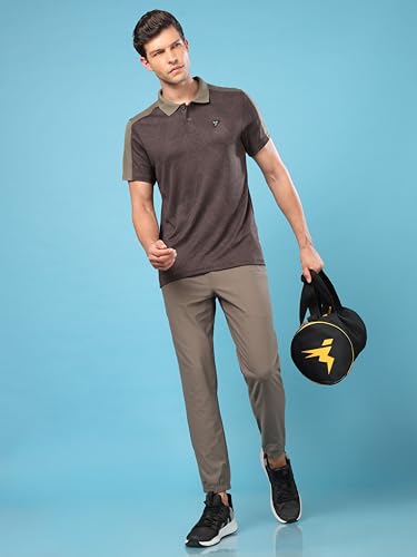 Image of TECHNOSPORT Men's Slim Fit Polyester Sporty Print Athleisure Polo T-Shirt with Half Sleeve, Moisture Wicking and Quick Dry