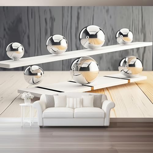 Carta da parati Fotografica, Moderno Geometrico Sfera Di Metallo Motivo Fotomurale, 200 x 140 cm Grande 3D Murale per Camera Letto Ufficio Corridoio, Grigio Poster Carta da parati Decorazione