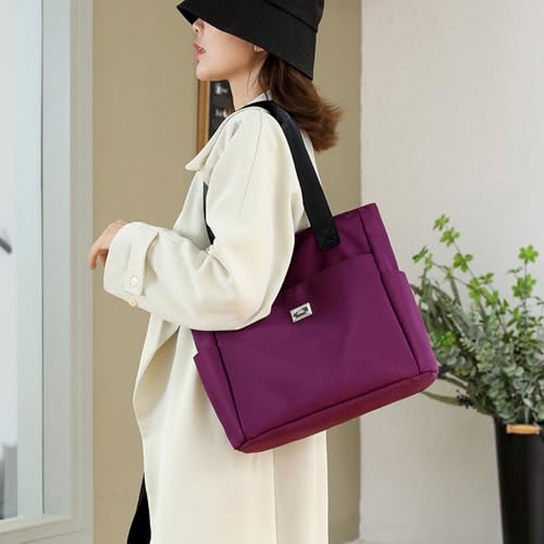 Fashion Women Tote Shoulder Bag,Large Capacity Water Repellent Multi Pocket Nylon Shoulder Bag with Zipper2