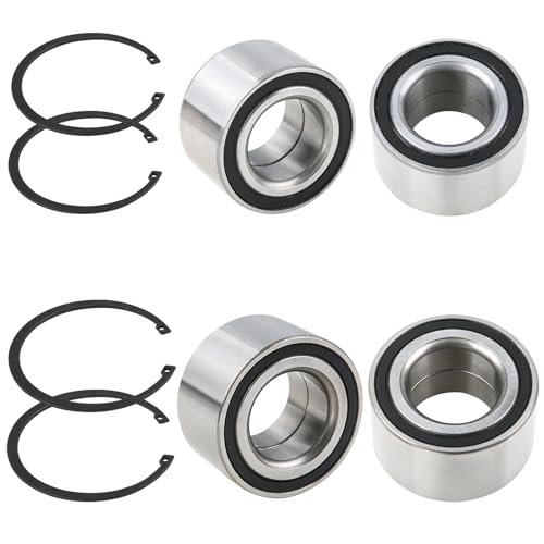 Front & Rear Wheel Bearings w/Ring Clip for Polaris Sportsman 400/450/500/570/600/700 2002-2021 Models (OEM 3514634 3514635) - 40x74x40mm & 35x64x37mm