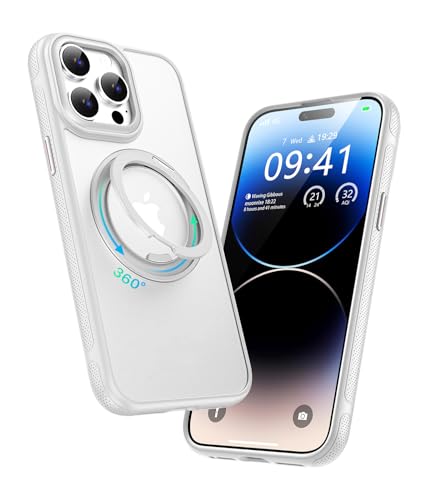Image of for iPhone 14 Pro Case, Compatible with MagSafe, Slim Shockproof Military-Grade Rugged Protective Case with Stand, Camera Control, Comfort Grip (B-White, iPhone 14 Pro)