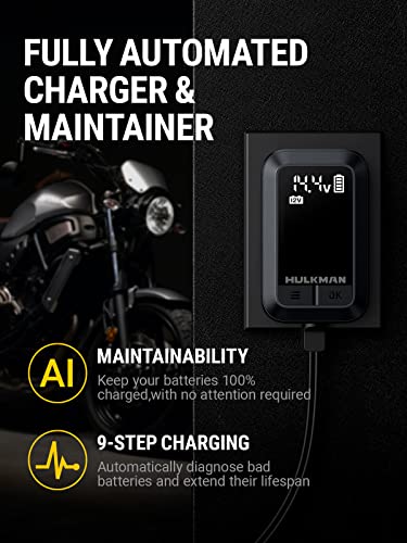 Image of HULKMAN Sigma Guard Series - 1A 6V /12V Smart Battery Charger & Maintainer, Automatic Trickle Charger with Intelligent Charging and Desulfation for Cars, Motorcycles & ATVs