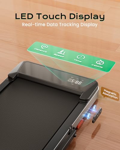 Image of TREAFLOW Walking Pad with Incline, Foldable Treadmill with Handrail for Home Office, Portable Walking Machine, Low Noise, LED Display, 6.2 MPH