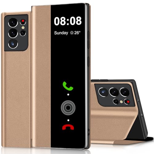 Étui S View Samsung S21 Ultra doré idéal pour visionner vos vidéos de voyage