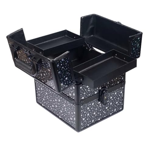 Image of Adson Professional Makeup Box Cosmetics Case Jewelry Organiser Vanity Make Up Storage Box Beauty Train Case Lockable with Keys (Black & Rose Gold)