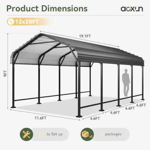 Aoxun 12x20 FT Metal Carport