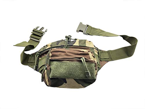 Taktische Militär Bauchtasche / Hüfttasche mit 2-Fächern - Farbe: Wald Grün Beige Braun (Woodland Tarnung) - für z.B. Dokumente, Kompaktkamera, Stift,