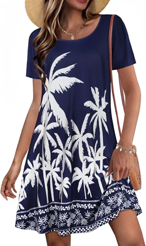 Image of JOLIGAL Summer Dresses for Women Casual Short Sleeve Sundress Scoop Neck Beach T Shirt Dress with Pockets 2026