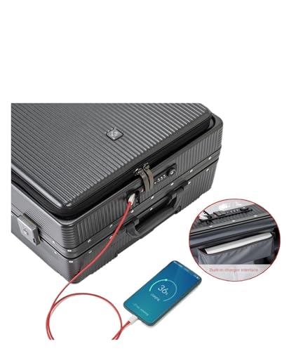 Carry On Luggage Multi-Function Suitcase USB Charging Boarding Box Aluminum Frame Trolley Case 20" 24" 26 Inch Front Opening Suitcase Luggage(Aluminum Frame 6,24Inches 600mm)3