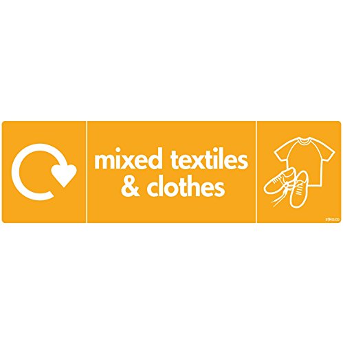 WRAP Recycling Signs - Recycle Now Signs - Self Adhesive Vinyl Sticker (200 x 60mm, Mixed Textiles & Clothes)