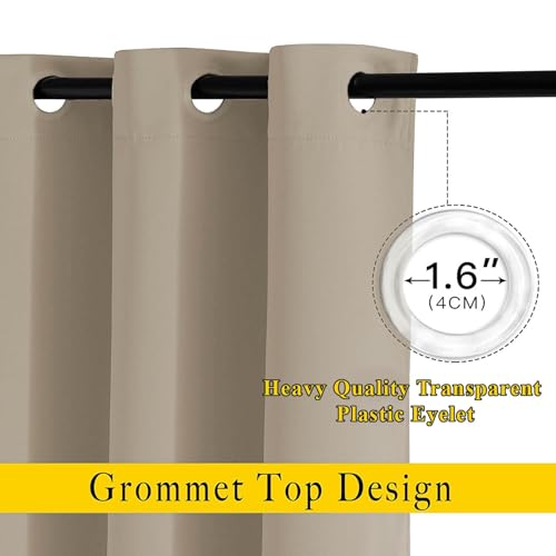 Image of HUTI Home 7 Feet Beige Window Curtains Set of 2 | Heavy 100% Blackout Polyester Eyelet Curtains | Privacy & Light Blocking | Solid Plain Design for Bedroom & Living Room (120 x 213 cm)