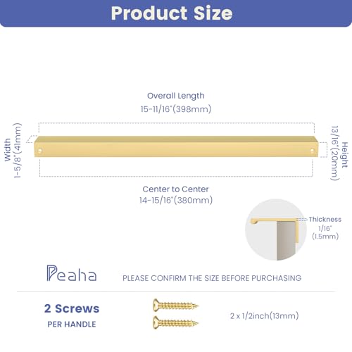 Image of Peaha 10 Pack Kitchen Cabinet Handles 14-15 /16 inch Matte Gold Pulls Edge Pulls | Gold Cabinet Handles Finger Pulls for Cabinets Modern Hidden Aluminum Alloy Dresser Drawer Handles Closet Bedroom