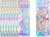 100 Pcs Resealable Holographic Bags Small Sample Jewelry Bags Ziplock Plastic Smell Proof Baggies for Party Favor Food Storage, Lip Gloss, Candy, Cosmetic Jewelry Packaging 2.4x5.9'